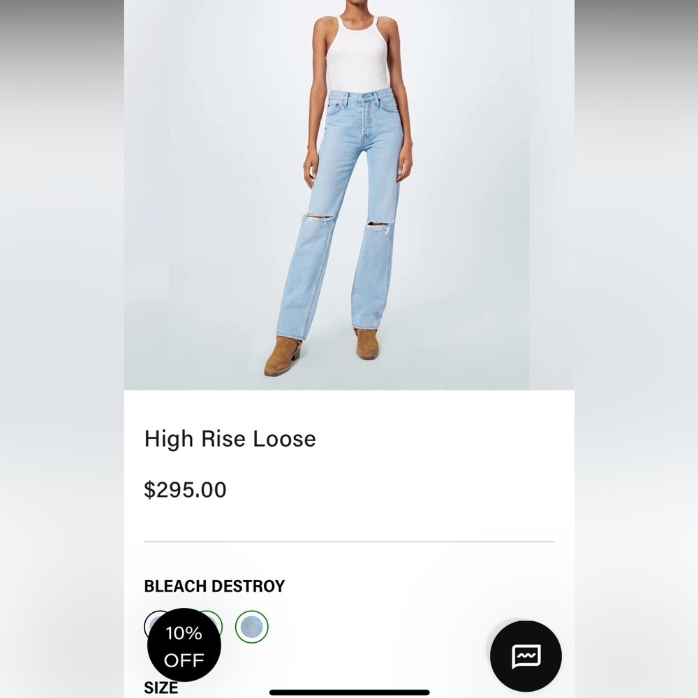 High Rise Loose Re/Done Jeans size 27 in Bleach Destroy